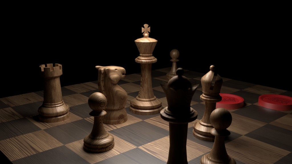 chess pieces with board and some checkers preview image 1